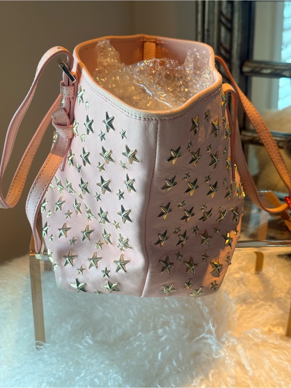 Jimmy Choo Sasha S Pink Leather Star Studded Tote Bag. - Picture 3 of 16
